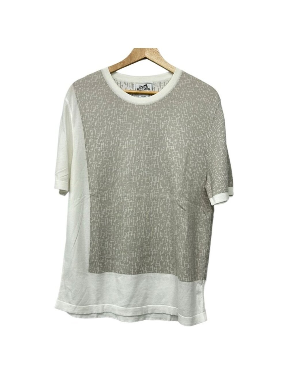 Hermes Short Sleeve T-Shirt Light Gray White Crew L